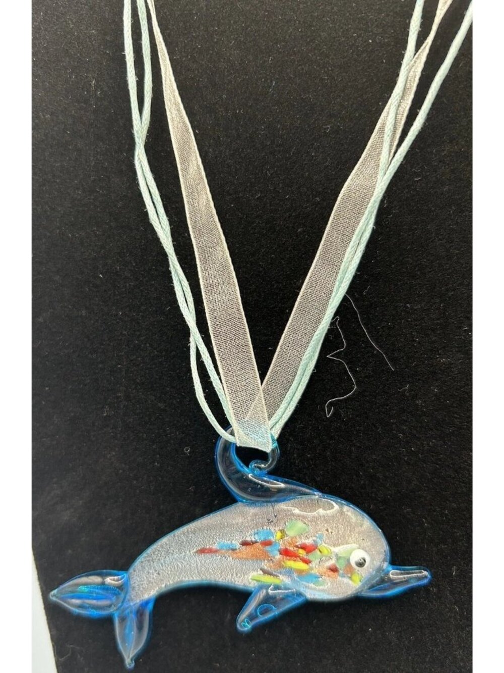 Dolphin Blue Lampwork Blown Glass Pendant Choker Necklace